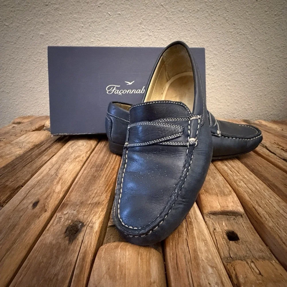 Facconable Navy Blue Leather Driving Moccasins Loafers Women Size 7 M